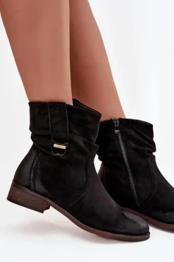 Sale Evento Botki Damskie Na Niskim Obcasie Z Marszczeniem Ocieplane Czarne Gracia Czarny