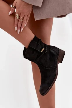 Sale Evento Botki Damskie Na Niskim Obcasie Z Marszczeniem Ocieplane Czarne Gracia Czarny