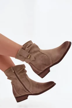 Evento Botki Ocieplane|Botki Na Obcasie*Botki Damskie Na Niskim Obcasie Z Marszczeniem Ocieplane Khaki Gracia Beżowy