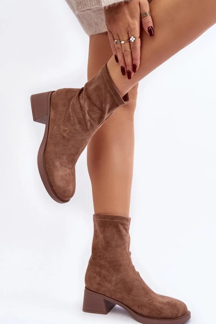 Evento Botki Ocieplane|Czarne Botki*Botki Damskie Na Niskim Obcasie Brązowe Aphroteia Brązowy