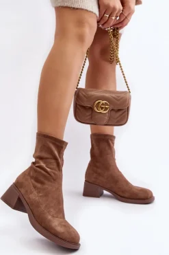 Evento Botki Ocieplane|Czarne Botki*Botki Damskie Na Niskim Obcasie Brązowe Aphroteia Brązowy