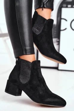 Sale Boto Botki Damskie Na Niskim Słupku Czarne Tersavolle