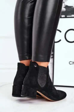 Sale Boto Botki Damskie Na Niskim Słupku Czarne Tersavolle