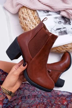 Damskie Boto Botki Damskie Na Obcasie Brązowe Ergost