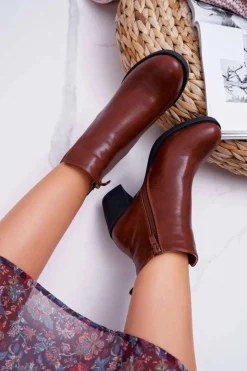 Damskie Boto Botki Damskie Na Obcasie Brązowe Ergost