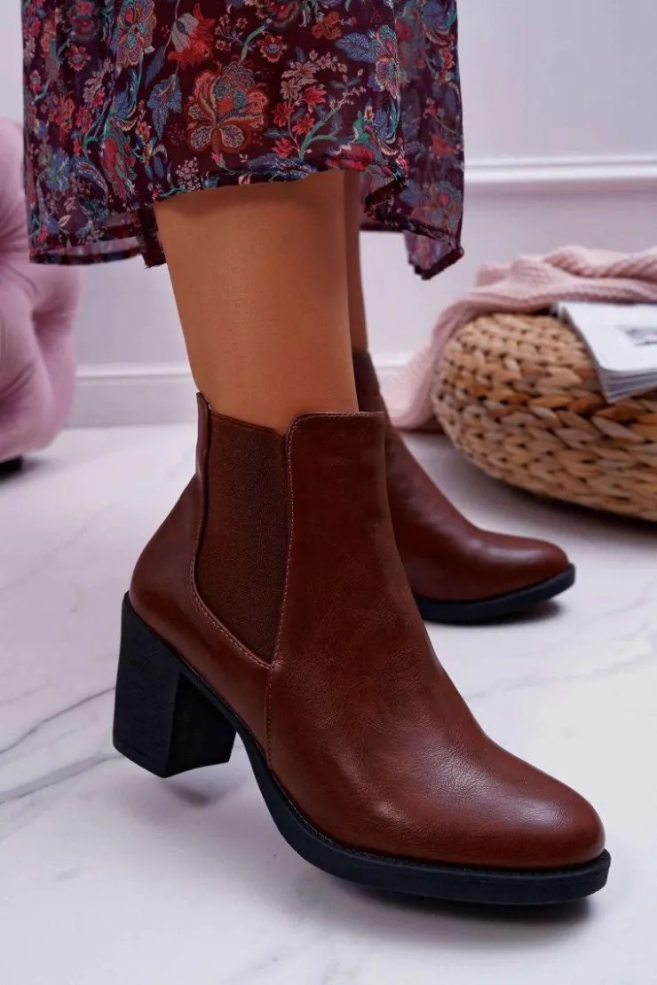 Damskie Boto Botki Damskie Na Obcasie Brązowe Ergost