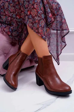 Damskie Boto Botki Damskie Na Obcasie Brązowe Ergost