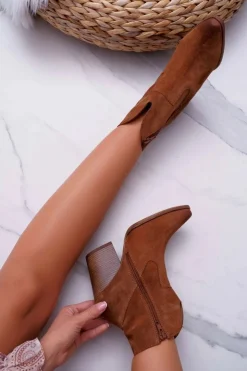 Online Boto Botki Damskie Na Obcasie Skóra Zamsz Koniak Nicole 2433