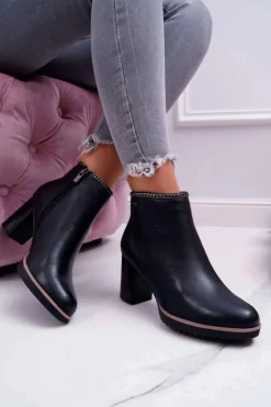 Big Star Shoes Botki Na Słupku|Botki Zimowe Damskie*Botki Damskie Na Obcasie Skóra Big Star Czarne BB274618