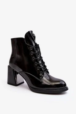 Damskie Damskie buty S.Barski Botki Damskie Na Obcasie Sznurowane D&A CR8163 Czarne