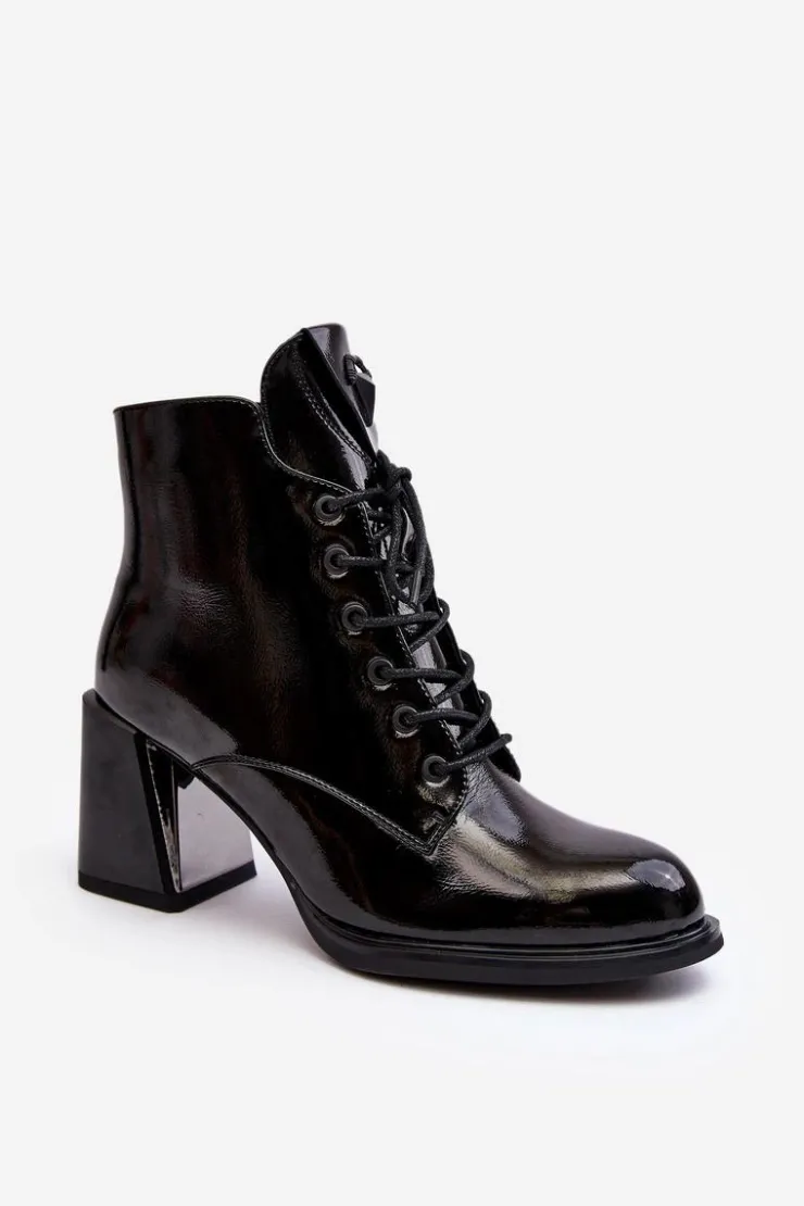 Damskie Damskie buty S.Barski Botki Damskie Na Obcasie Sznurowane D&A CR8163 Czarne