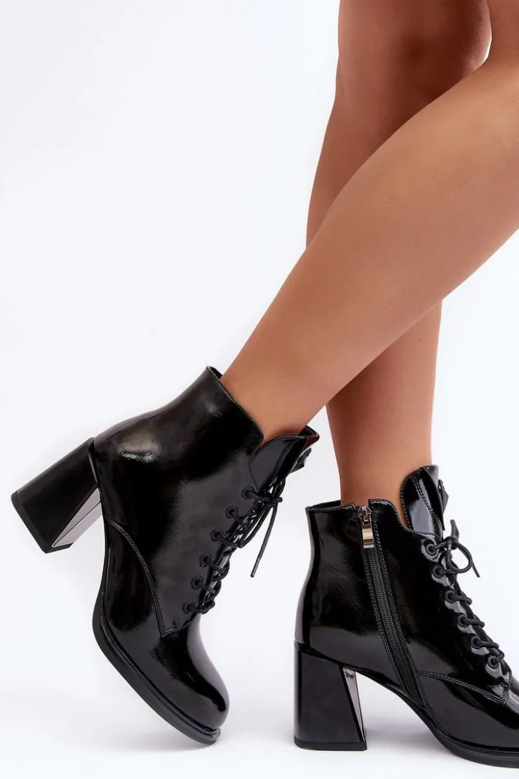 Damskie Damskie buty S.Barski Botki Damskie Na Obcasie Sznurowane D&A CR8163 Czarne
