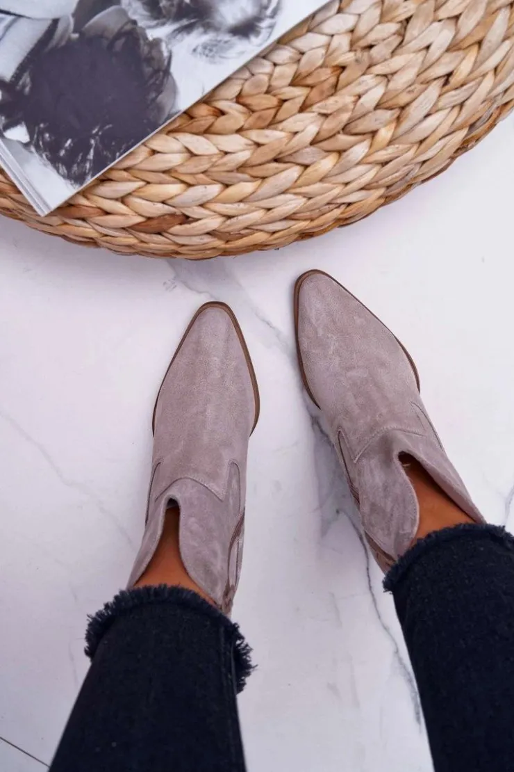 Boto Botki Na Słupku|Brązowe I Beżowe Botki*Botki Damskie Na Obcasie Skóra Zamsz Jasne Cappuccino Nicole 2433