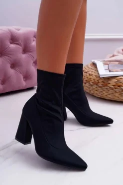 Damskie Boto Botki Damskie Na Obcasie Wsuwane Czarne Pontiac