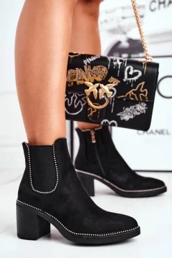 Damskie Boto Botki Damskie Na Obcasie Czarne Let Me