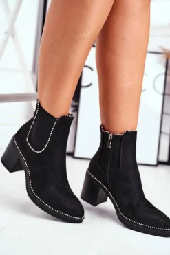 Damskie Boto Botki Damskie Na Obcasie Czarne Let Me