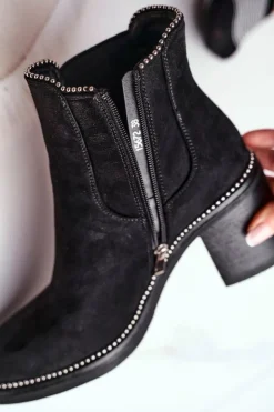 Damskie Boto Botki Damskie Na Obcasie Czarne Let Me