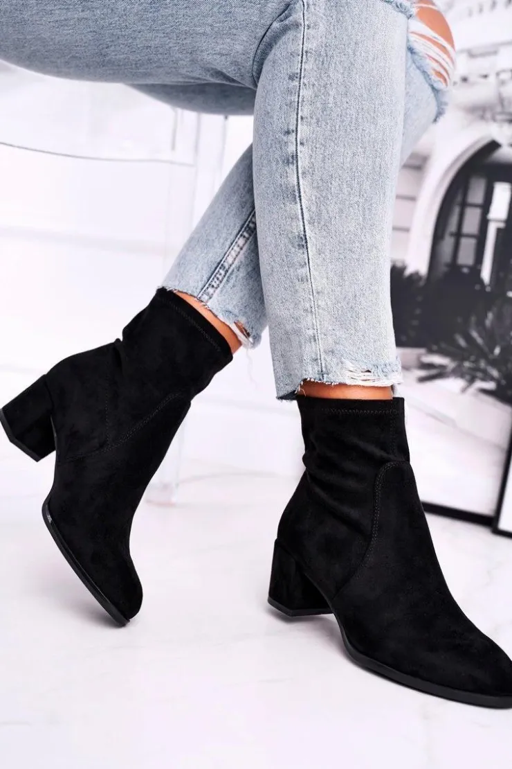 Buty Sergio Leone Botki Wiosenne|Botki Na Słupku*Botki Damskie Na Obcasie Sergio Leone Czarne BT151