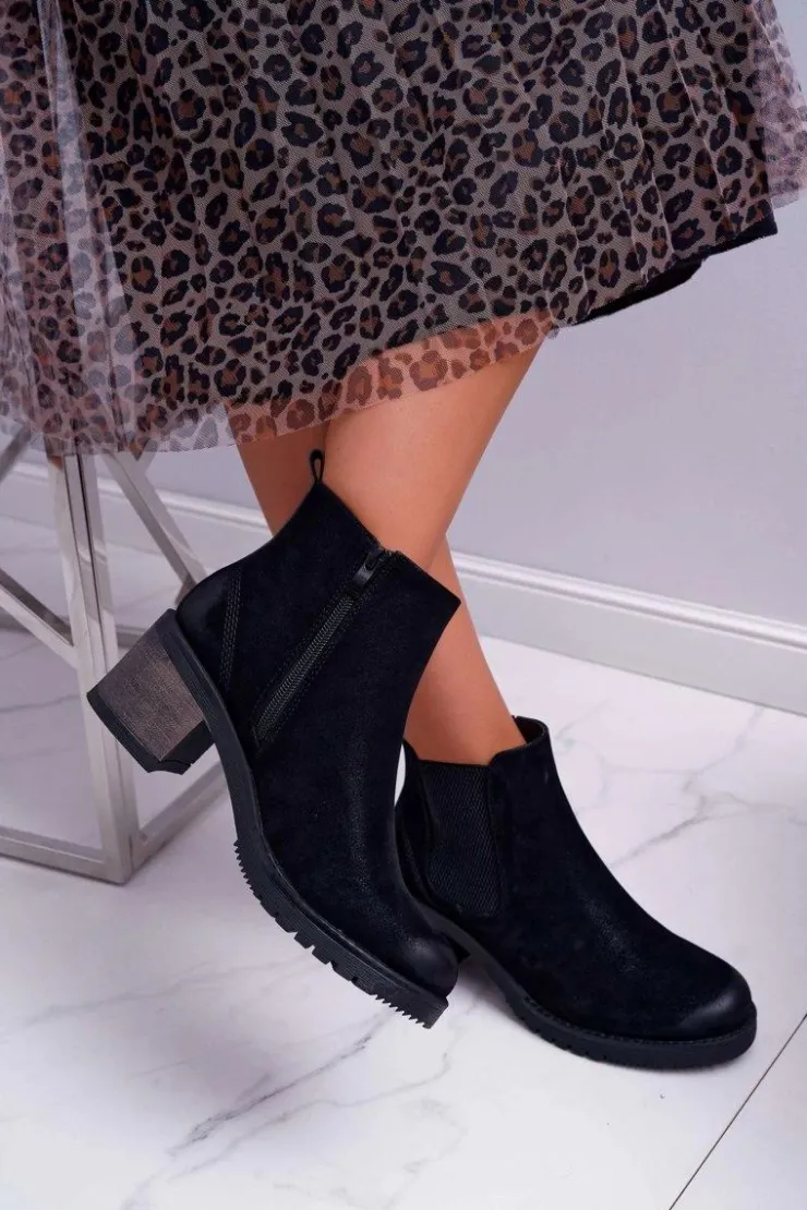 Damskie Buty Sergio Leone Botki Damskie Na Obcasie Sergio Leone Czarne BR BT702