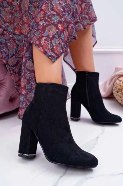 Damskie Boto Botki Damskie Na Obcasie Czarne Sadie