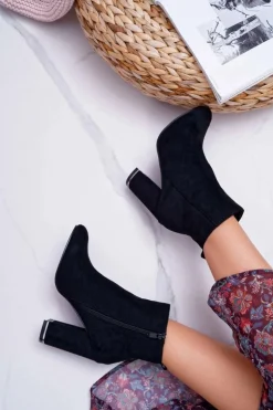 Damskie Boto Botki Damskie Na Obcasie Czarne Sadie