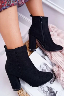 Damskie Boto Botki Damskie Na Obcasie Czarne Sadie