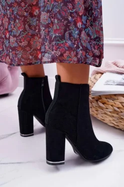 Damskie Boto Botki Damskie Na Obcasie Czarne Sadie