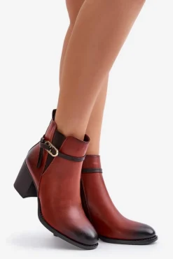 Damskie Boto Botki Damskie Na Obcasie Słupku Ocieplane Z Paskiem Brązowe Zinithia