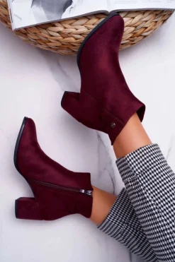 New Buty Sergio Leone Botki Damskie Na Obcasie Sergio Leone Bordowe BT520