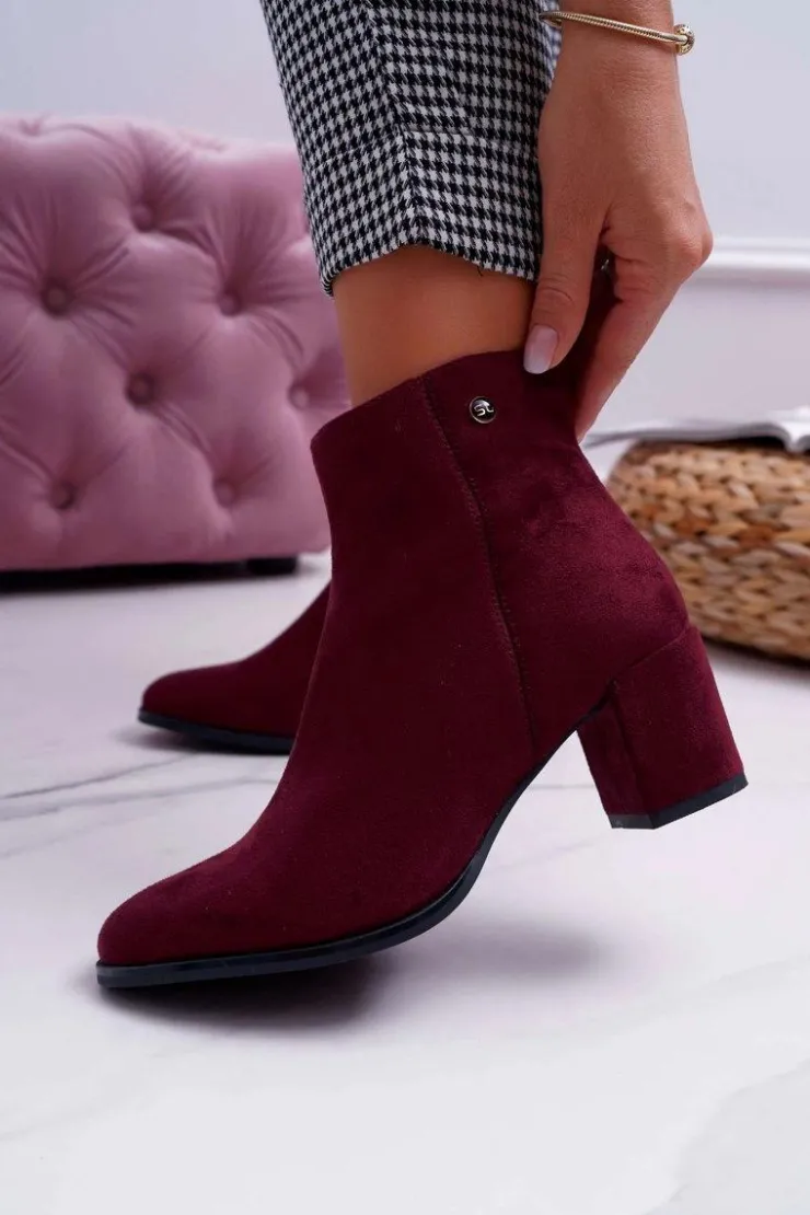 New Buty Sergio Leone Botki Damskie Na Obcasie Sergio Leone Bordowe BT520