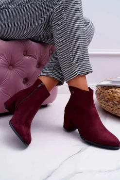 New Buty Sergio Leone Botki Damskie Na Obcasie Sergio Leone Bordowe BT520