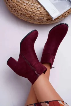 Damskie Buty Sergio Leone Botki Damskie Na Obcasie Sergio Leone Bordowe BT522