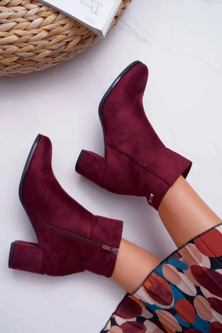 Damskie Buty Sergio Leone Botki Damskie Na Obcasie Sergio Leone Bordowe BT522