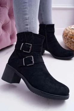 Damskie Boto Botki Damskie Na Obcasie Zamszowe Czarne Fagret