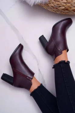 Outlet Buty Sergio Leone Botki Damskie Na Obcasie Sergio Leone Bordowe BT518