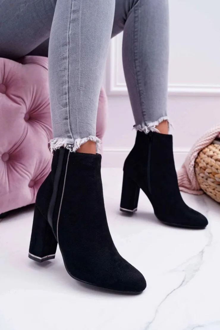 Boto Botki Na Słupku|Botki Zimowe Damskie*Botki Damskie Na Obcasie Czarne Domeno