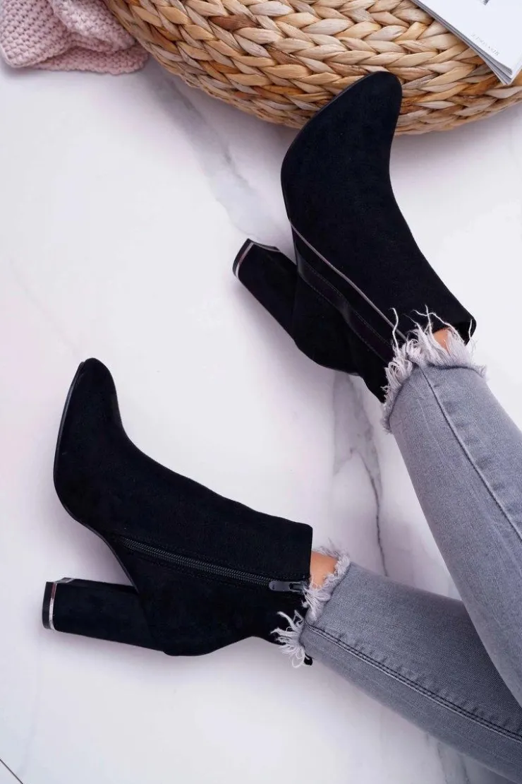 Boto Botki Na Słupku|Botki Zimowe Damskie*Botki Damskie Na Obcasie Czarne Domeno