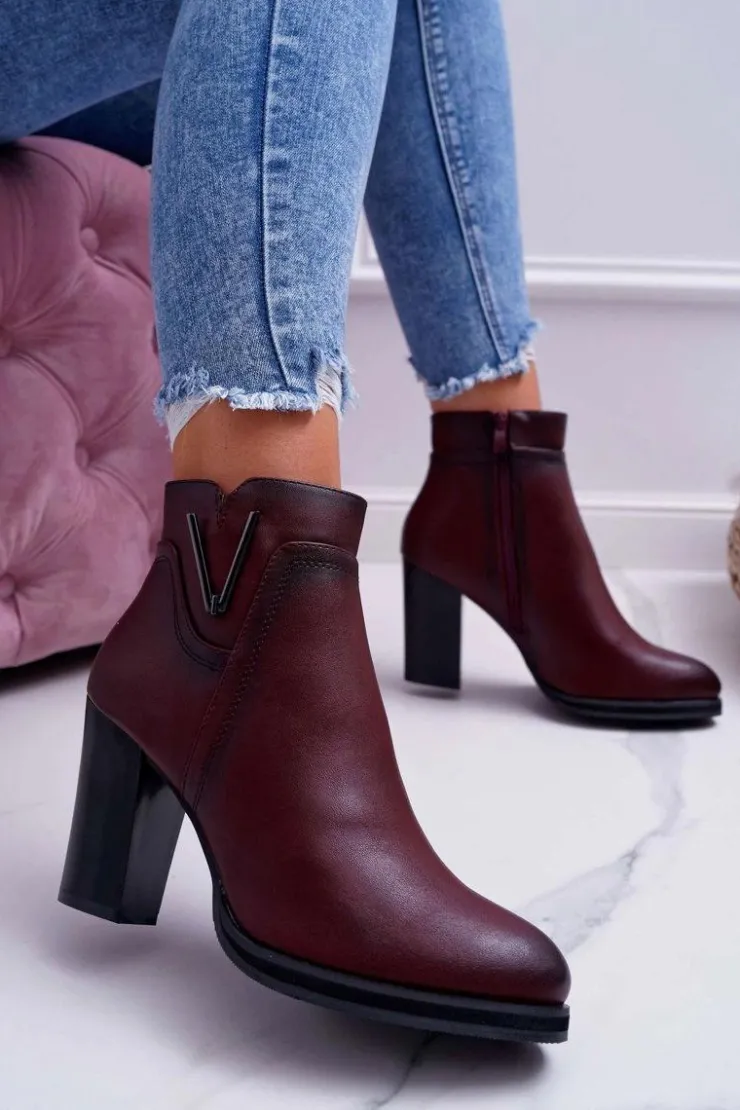 Damskie Buty Sergio Leone Botki Damskie Na Obcasie Sergio Leone Bordowe BT537