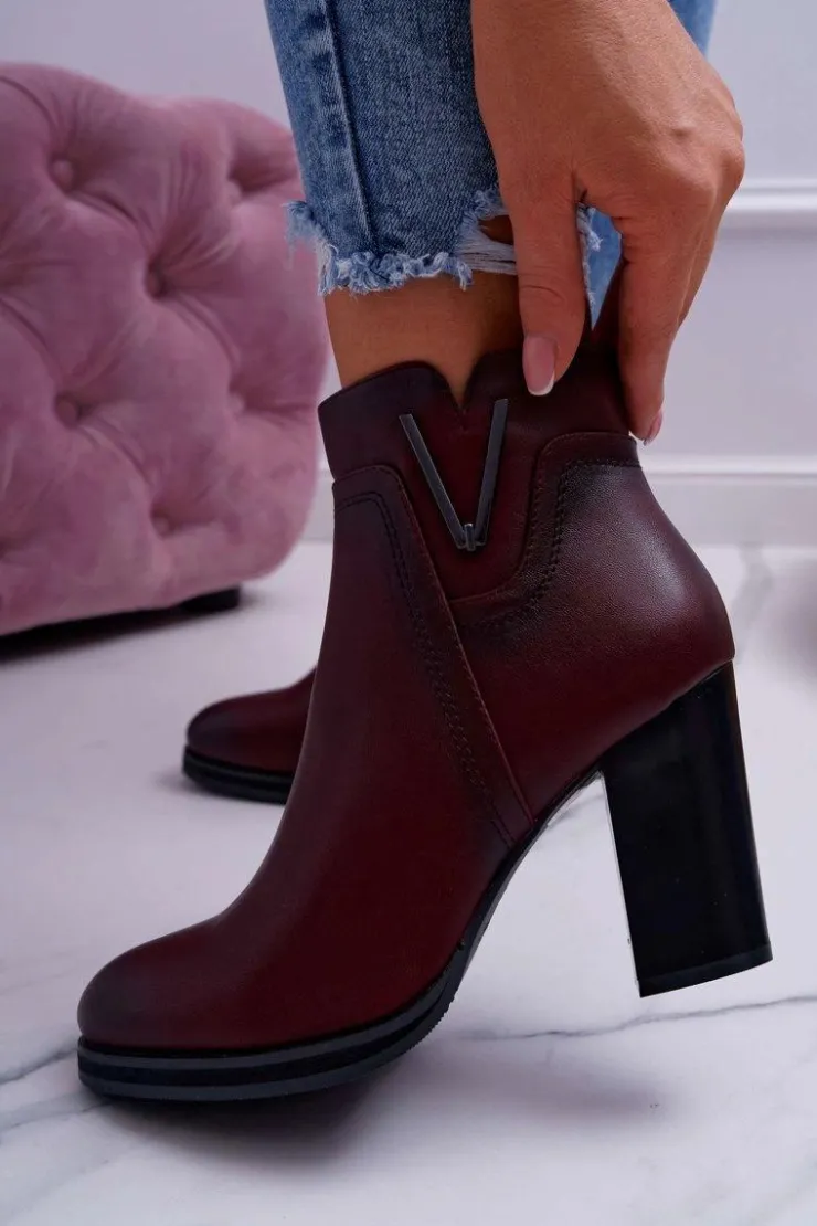 Damskie Buty Sergio Leone Botki Damskie Na Obcasie Sergio Leone Bordowe BT537