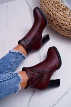 Damskie Buty Sergio Leone Botki Damskie Na Obcasie Sergio Leone Bordowe BT537