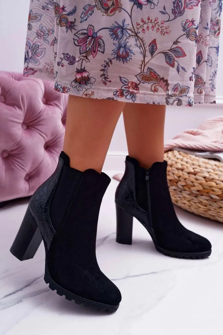 Boto Botki Na Słupku|Botki Zimowe Damskie*Botki Damskie Na Obcasie Czarne Mondego