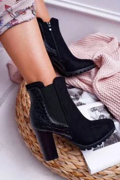 Boto Botki Na Słupku|Botki Zimowe Damskie*Botki Damskie Na Obcasie Czarne Mondego