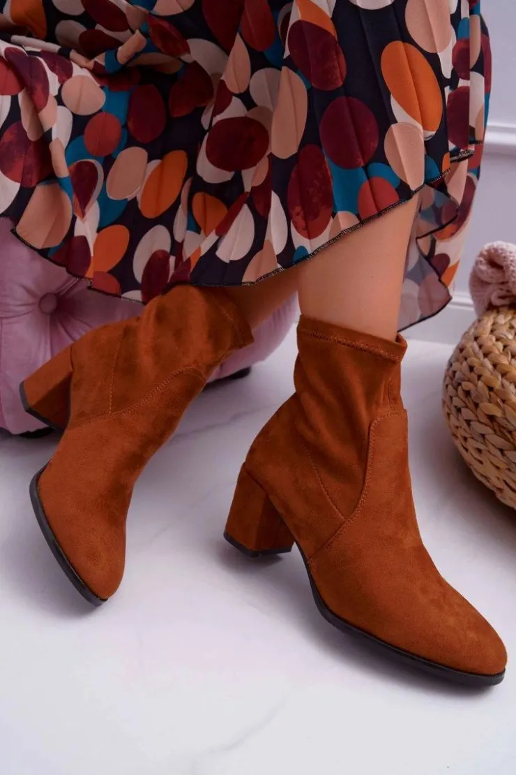 Damskie Buty Sergio Leone Botki Damskie Na Obcasie Sergio Leone Wsuwane Camel LikeStar