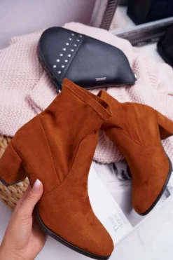 Damskie Buty Sergio Leone Botki Damskie Na Obcasie Sergio Leone Wsuwane Camel LikeStar