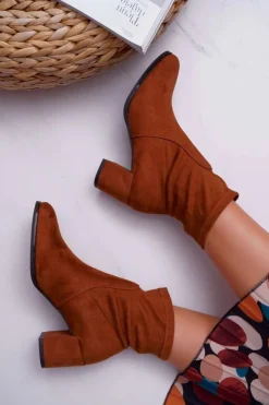 Damskie Buty Sergio Leone Botki Damskie Na Obcasie Sergio Leone Wsuwane Camel LikeStar