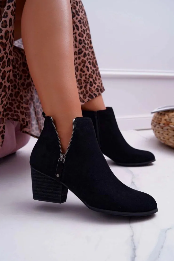 Sale Boto Botki Damskie Na Obcasie Suwak Zamszowe Czarne Farre