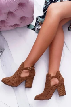 Boto Botki Wiosenne|Botki Na Słupku*Botki Damskie Na Obcasie Wiosenne Ażurowe Camel GoodDay