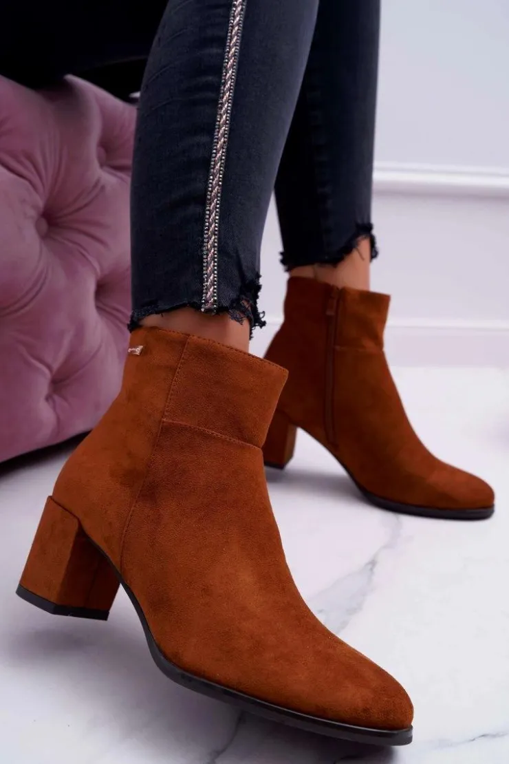 Damskie Buty Sergio Leone Botki Damskie Na Obcasie Sergio Leone Camel BT522