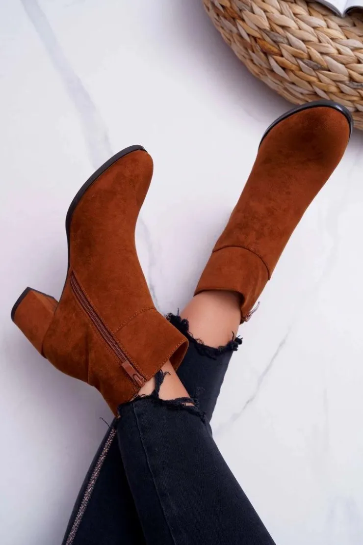 Damskie Buty Sergio Leone Botki Damskie Na Obcasie Sergio Leone Camel BT522