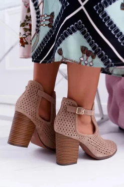Boto Botki Wiosenne|Botki Na Słupku*Botki Damskie Na Obcasie Wiosenne Ażurowe Beżowe GoodDay